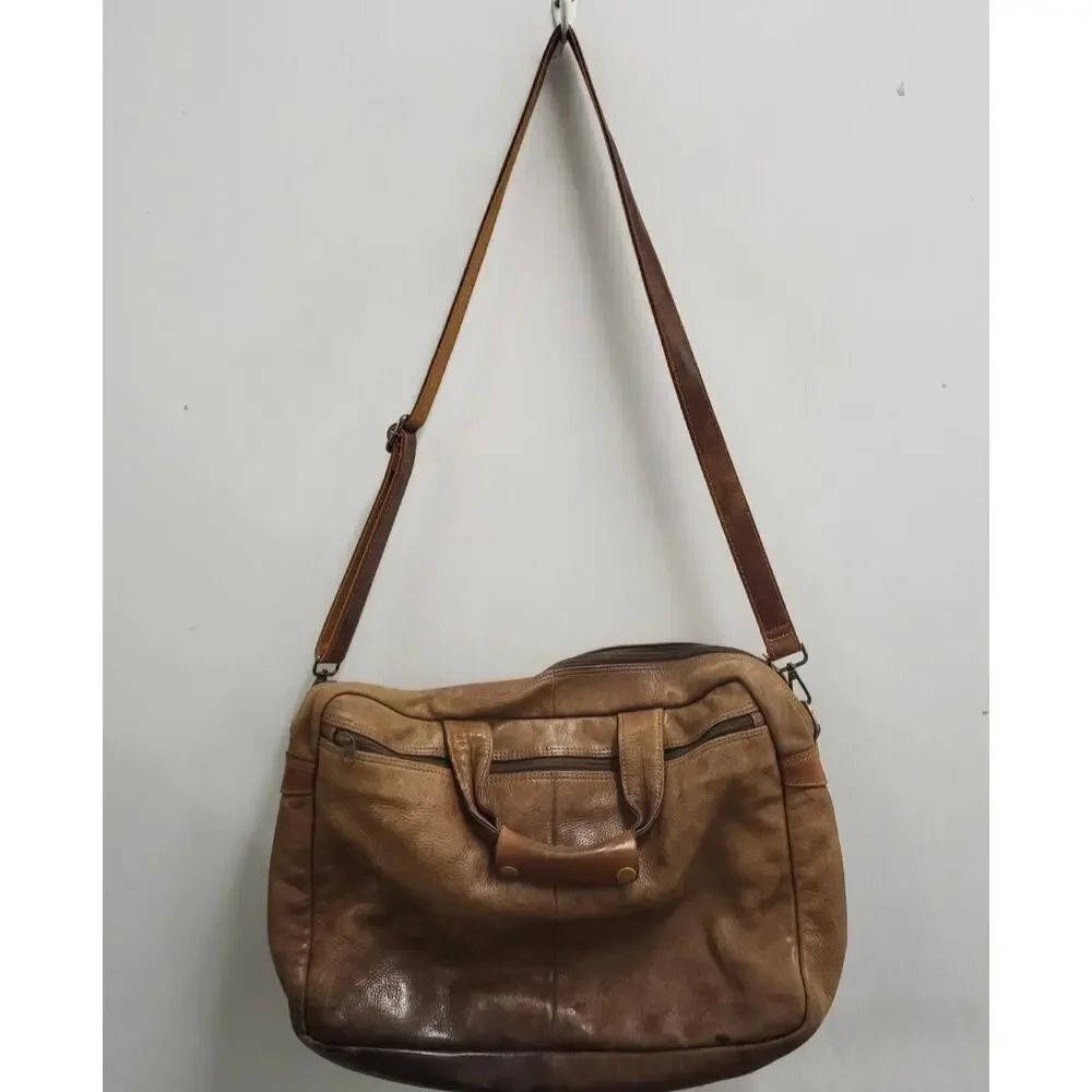 LL BEAN VINTAGE BROWN GENUINE LEATHER MESSENGER CROSSBODY BAG